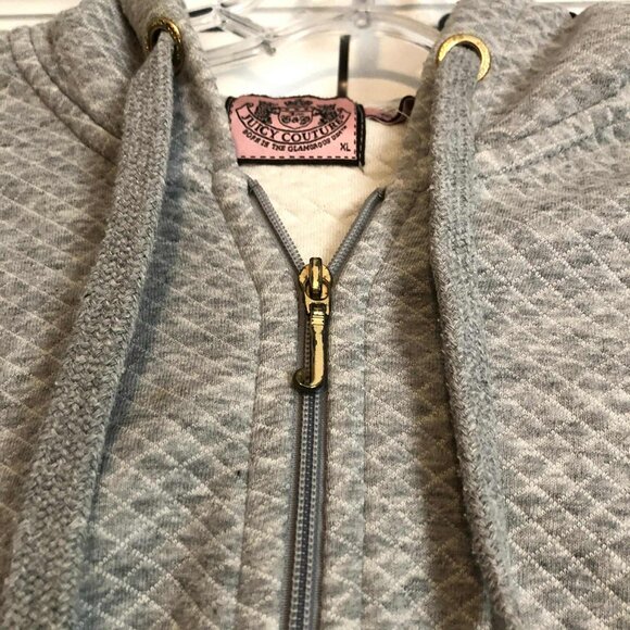 Y2K JUICY COUTURE Juicy Girl Zip Hoodie Jacket Grey Waffle Fleece Pink Logo XL - Picture 10 of 12